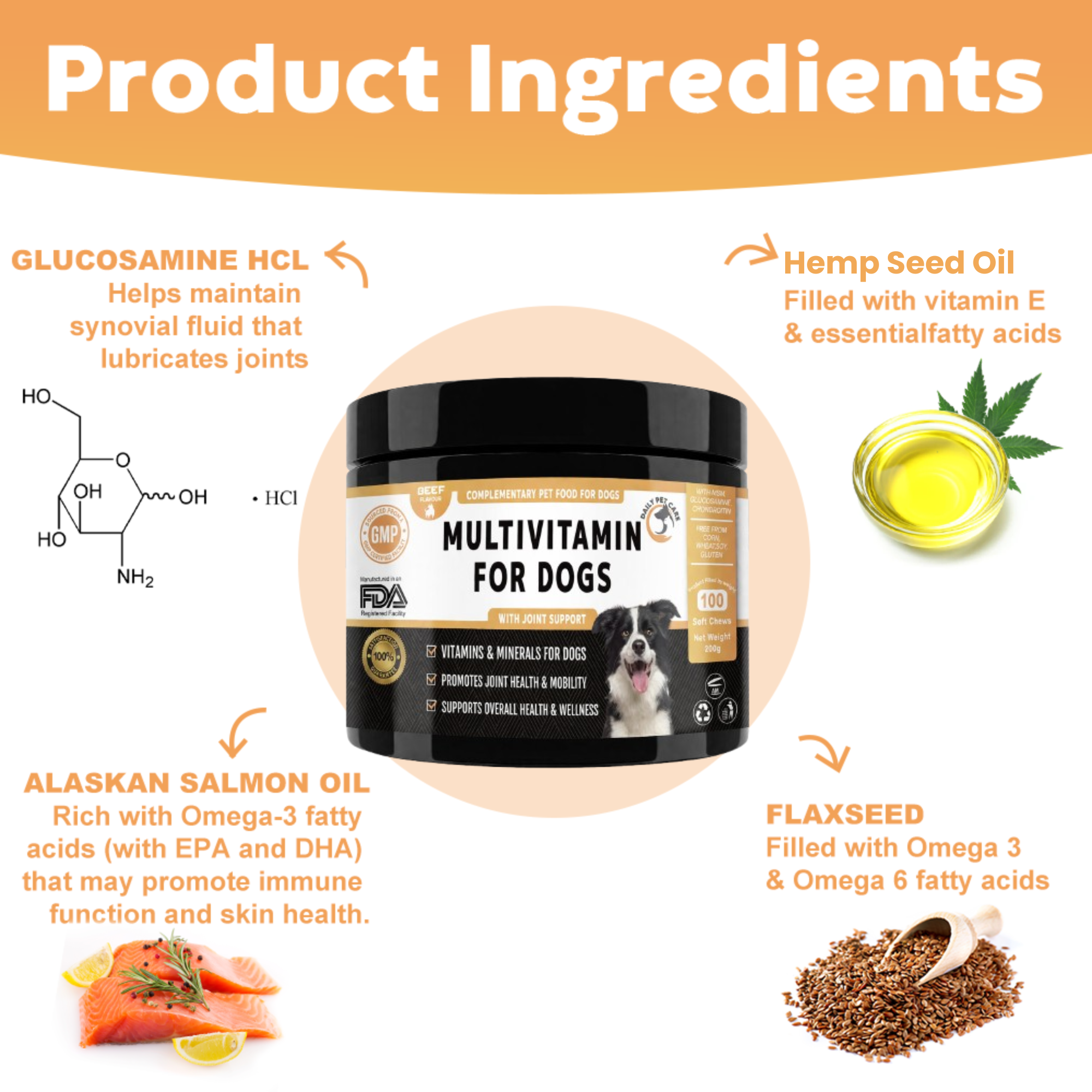 Dog Multivitamin UK – 15-in-1 Dog Multivitamin Chews for Dogs with Probiotics, Glucosamine & Omega Oils | Daily Dog Supplement | DailyPetCare