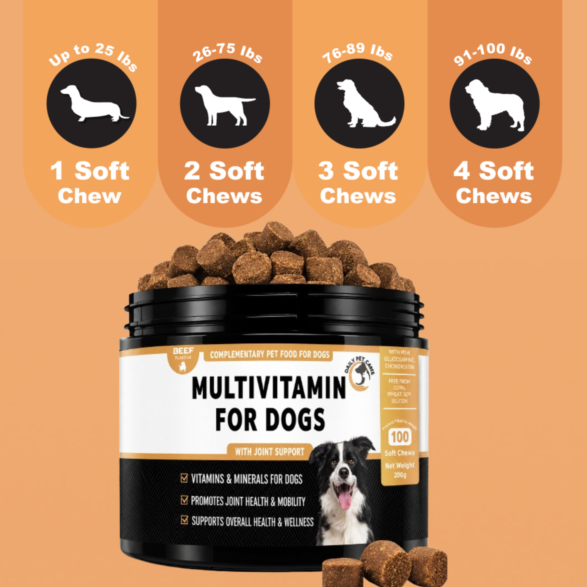 Dog Multivitamin UK – 15-in-1 Dog Multivitamin Chews for Dogs with Probiotics, Glucosamine & Omega Oils | Daily Dog Supplement | DailyPetCare
