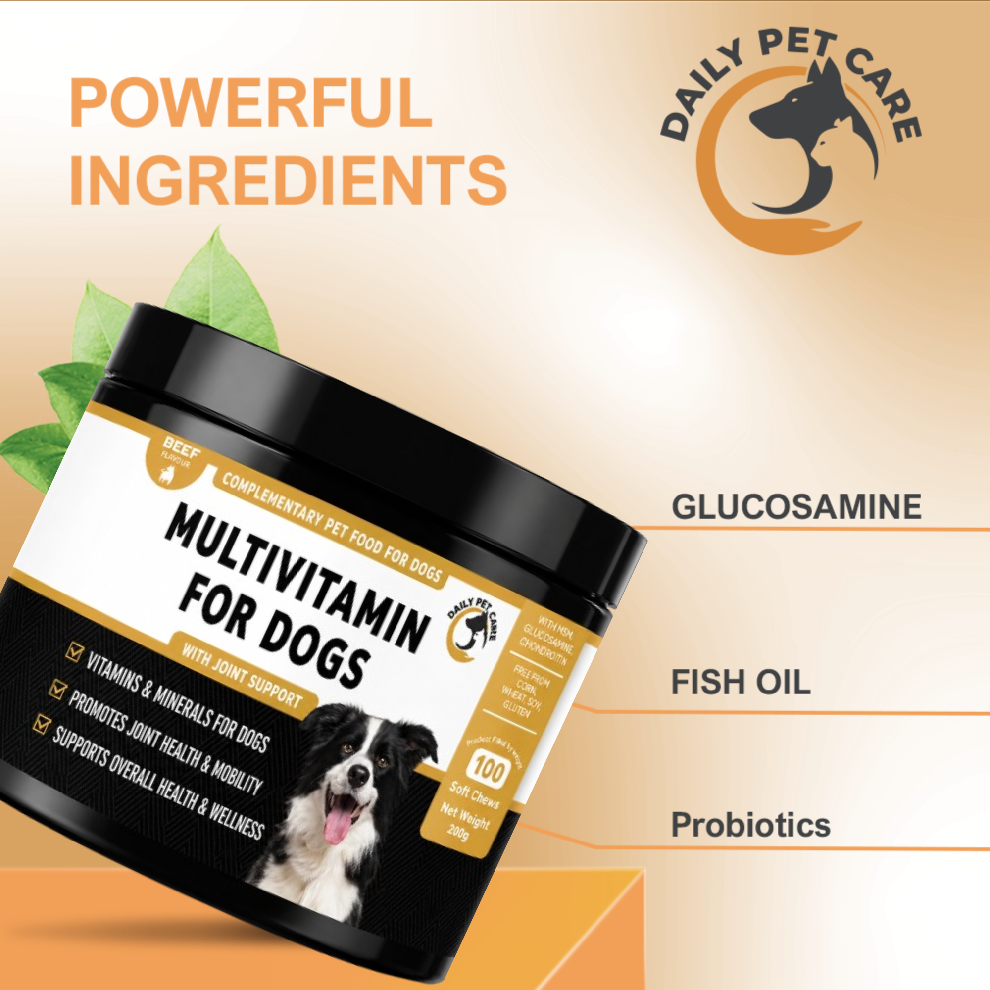 Dog Multivitamin UK – 15-in-1 Dog Multivitamin Chews for Dogs with Probiotics, Glucosamine & Omega Oils | Daily Dog Supplement | DailyPetCare