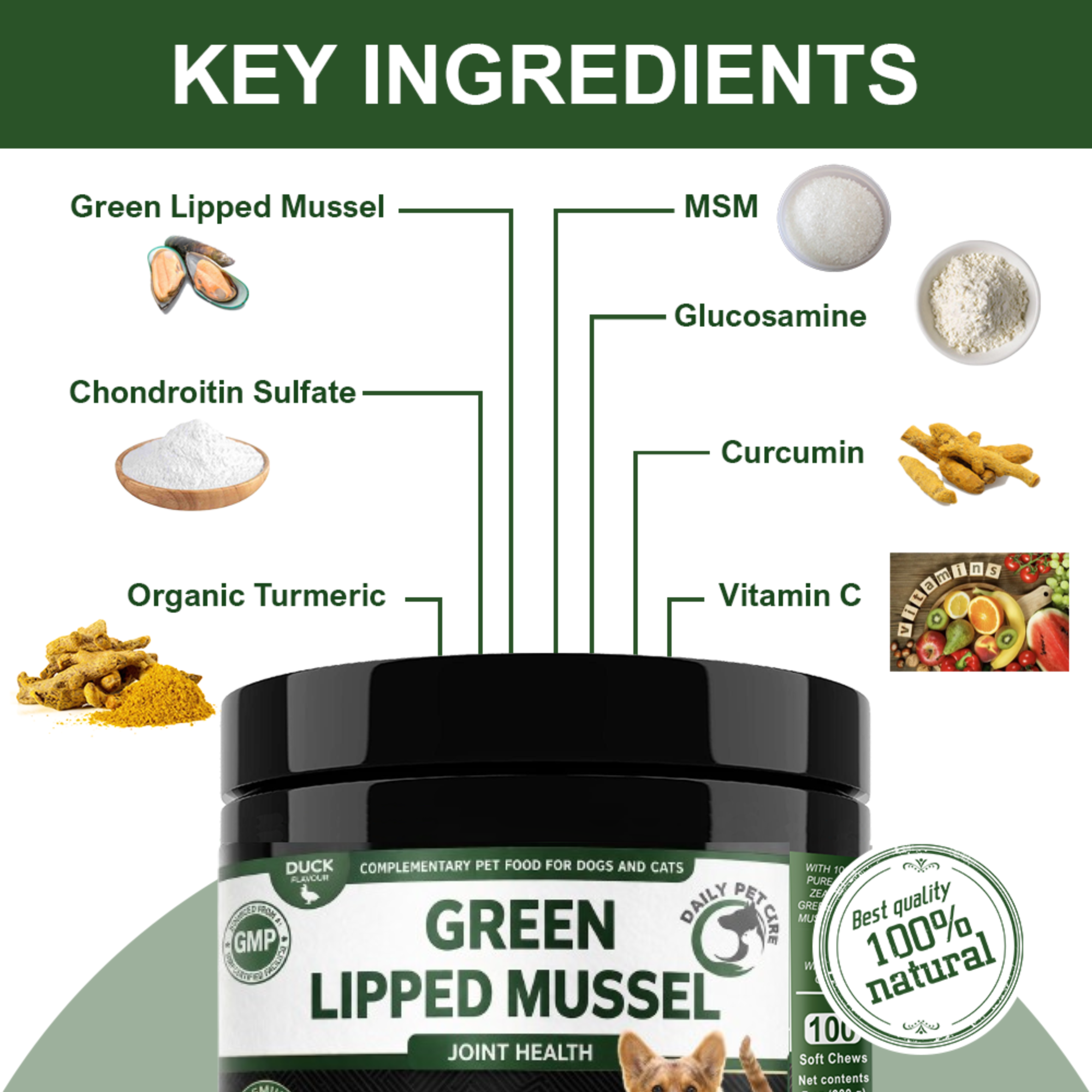 Green Lipped Mussel for Dogs & Cats – Joint Supplement with Glucosamine MSM & Chondroitin, Pet Mobility & Hip Support, Daily Soft Chews UK