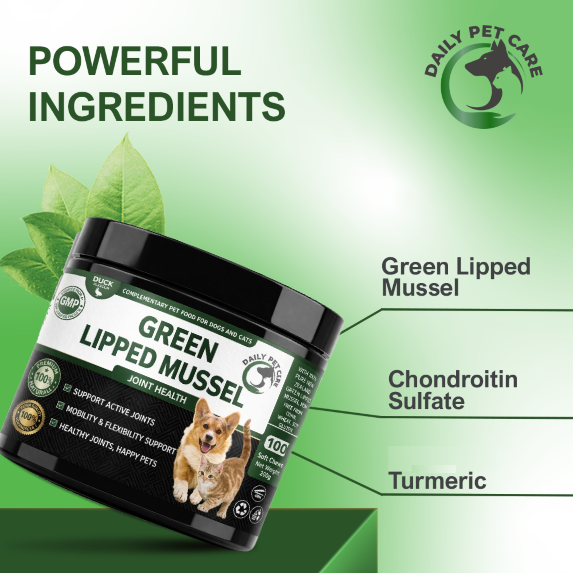 Green Lipped Mussel for Dogs & Cats – Joint Supplement with Glucosamine MSM & Chondroitin, Pet Mobility & Hip Support, Daily Soft Chews UK