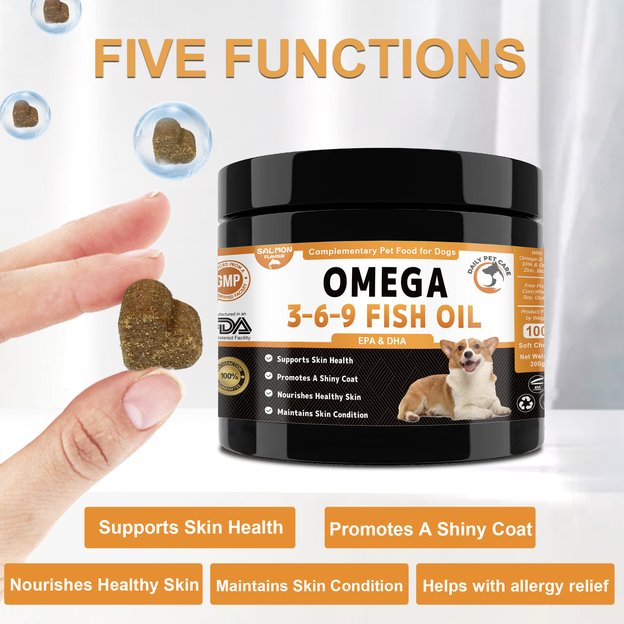 Omega 3 for Dogs UK – Salmon Oil Chews with EPA & DHA | Skin & Coat Supplement for Dogs | Fish Oil Dog Treats | Daily Pet Care