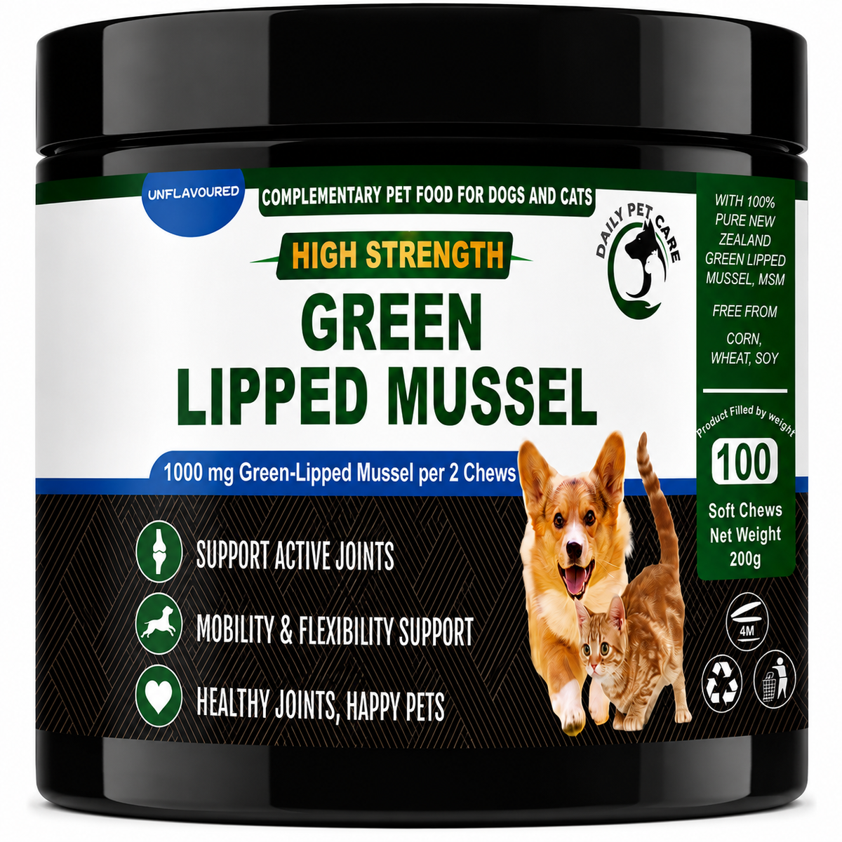 Green Lipped Mussel Chews for Dogs & Cats | Joint Supplement with Glucosamine, MSM, Chondroitin & Turmeric