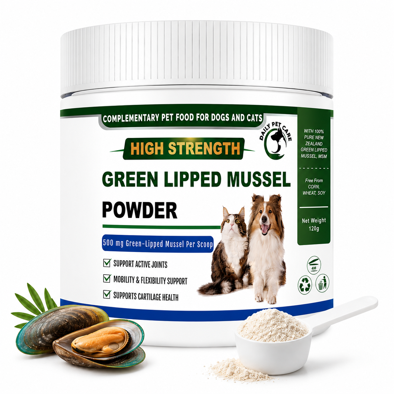 Green Lipped Mussel Powder for Dogs & Cats | Joint Supplement with Glucosamine, MSM & Chondroitin