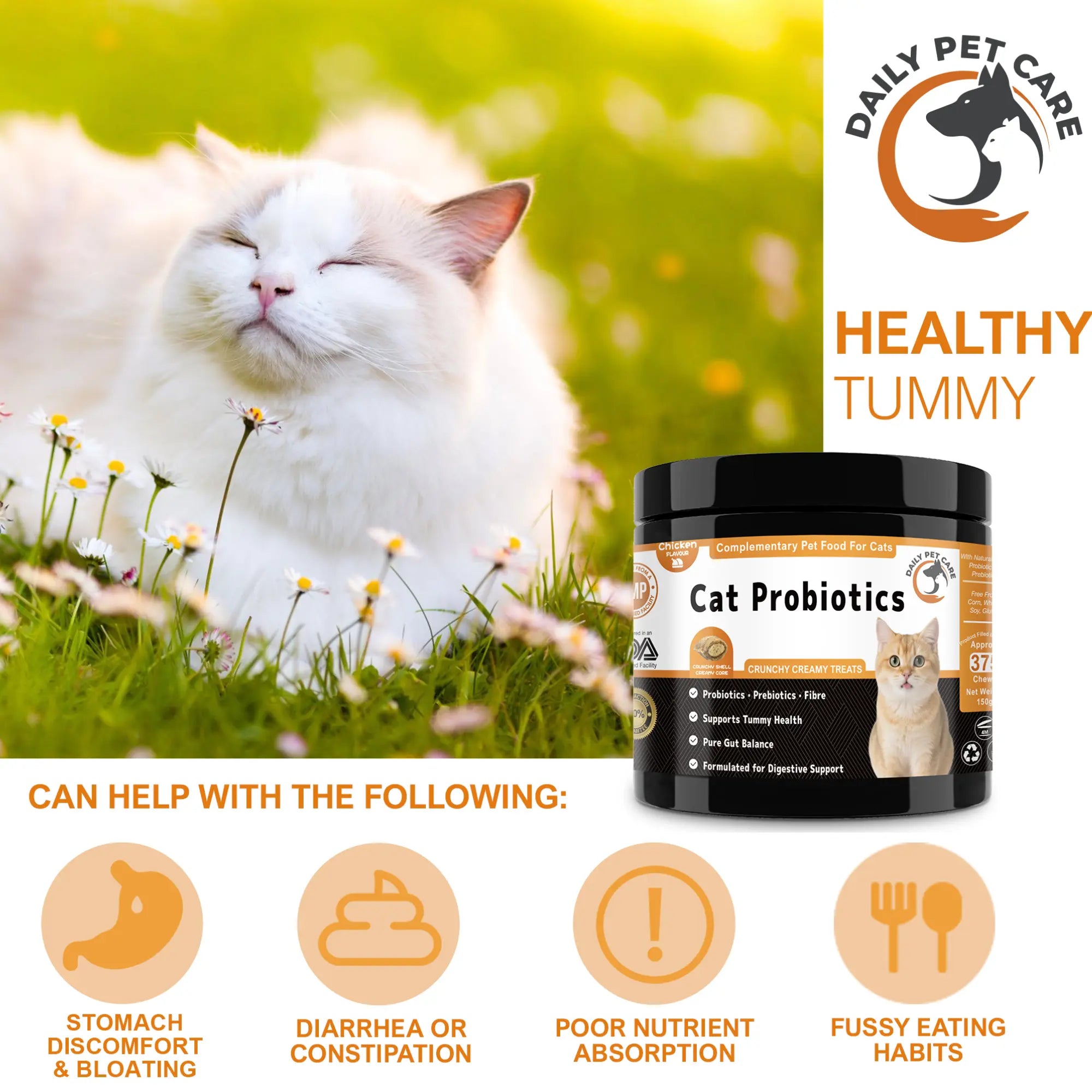 Probiotic cat treats for diarrhoea relief gut health and immune support