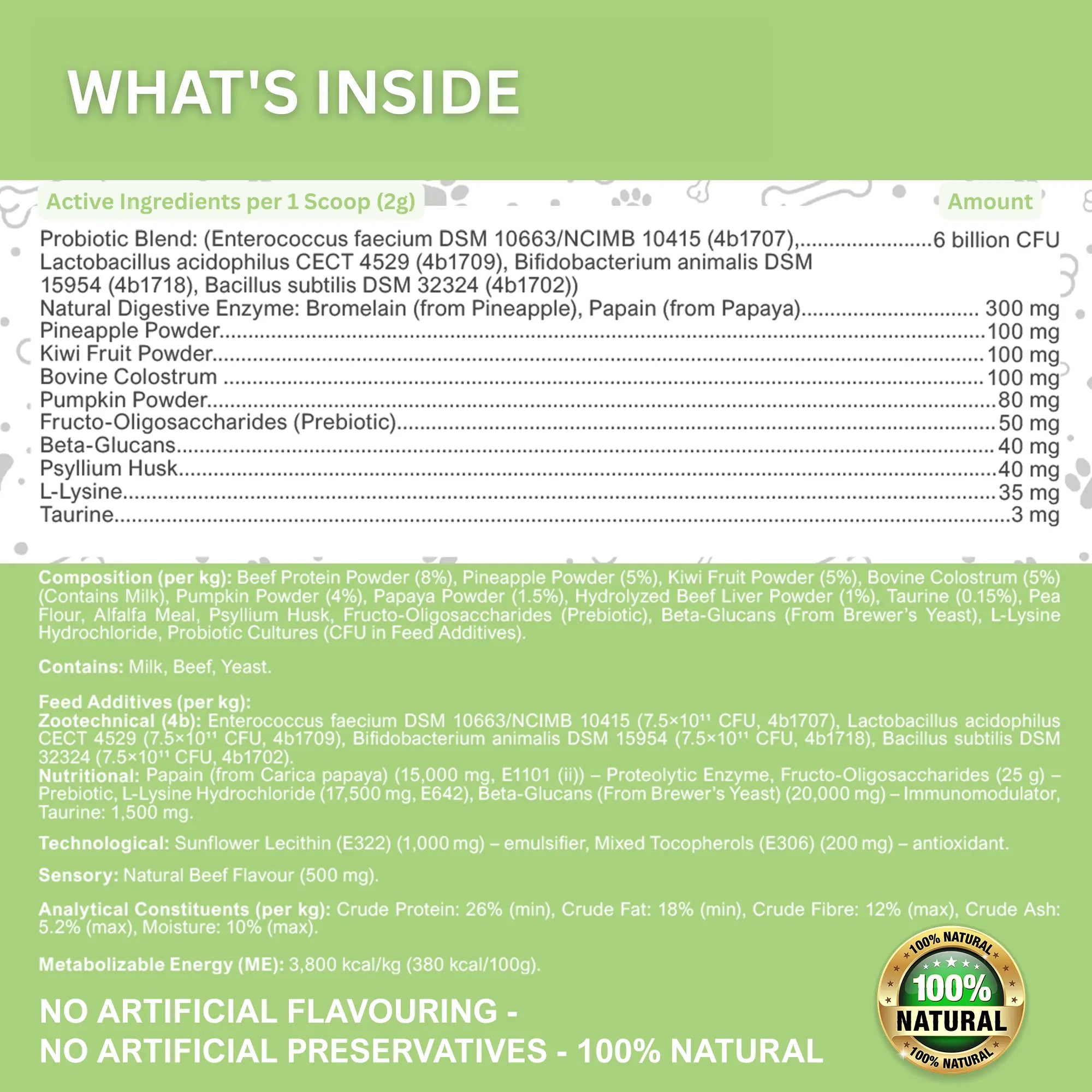 Pet probiotic powder with pumpkin psyllium husk and natural fibre blend