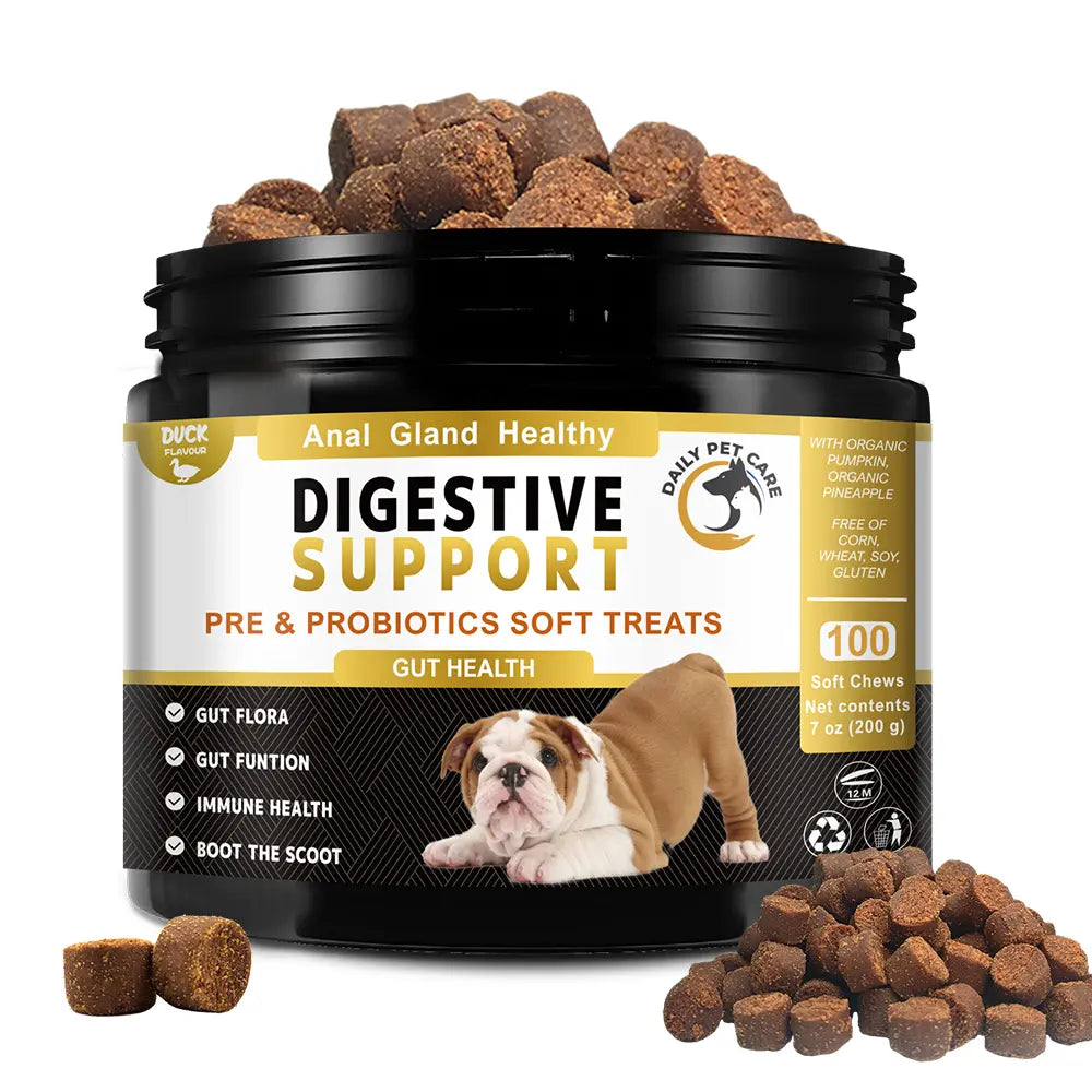 Soft probiotic dog treats for digestion and gut health support