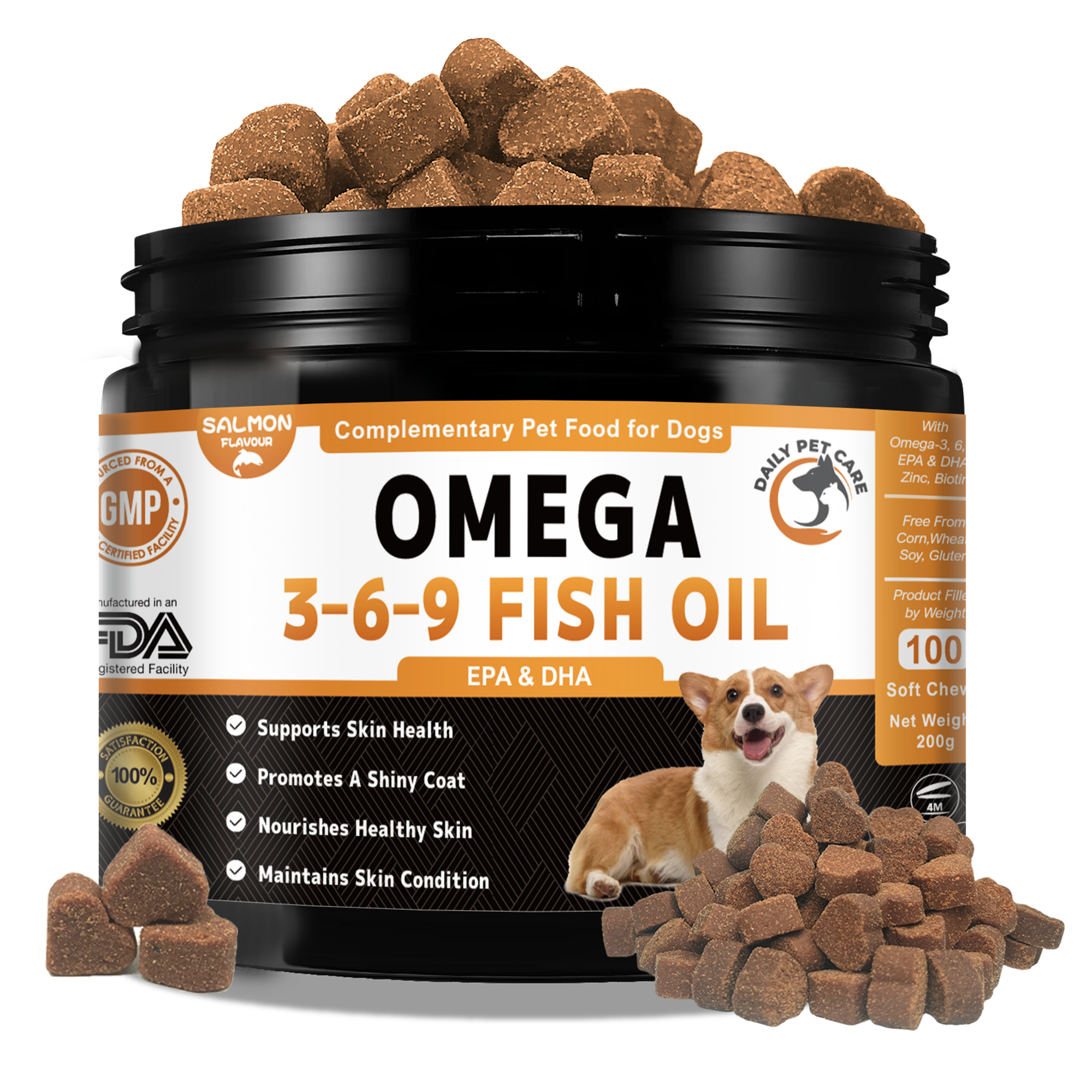 Omega 3 for Dogs UK – Salmon Oil Chews with EPA & DHA | Skin & Coat Supplement for Dogs | Fish Oil Dog Treats | Daily Pet Care