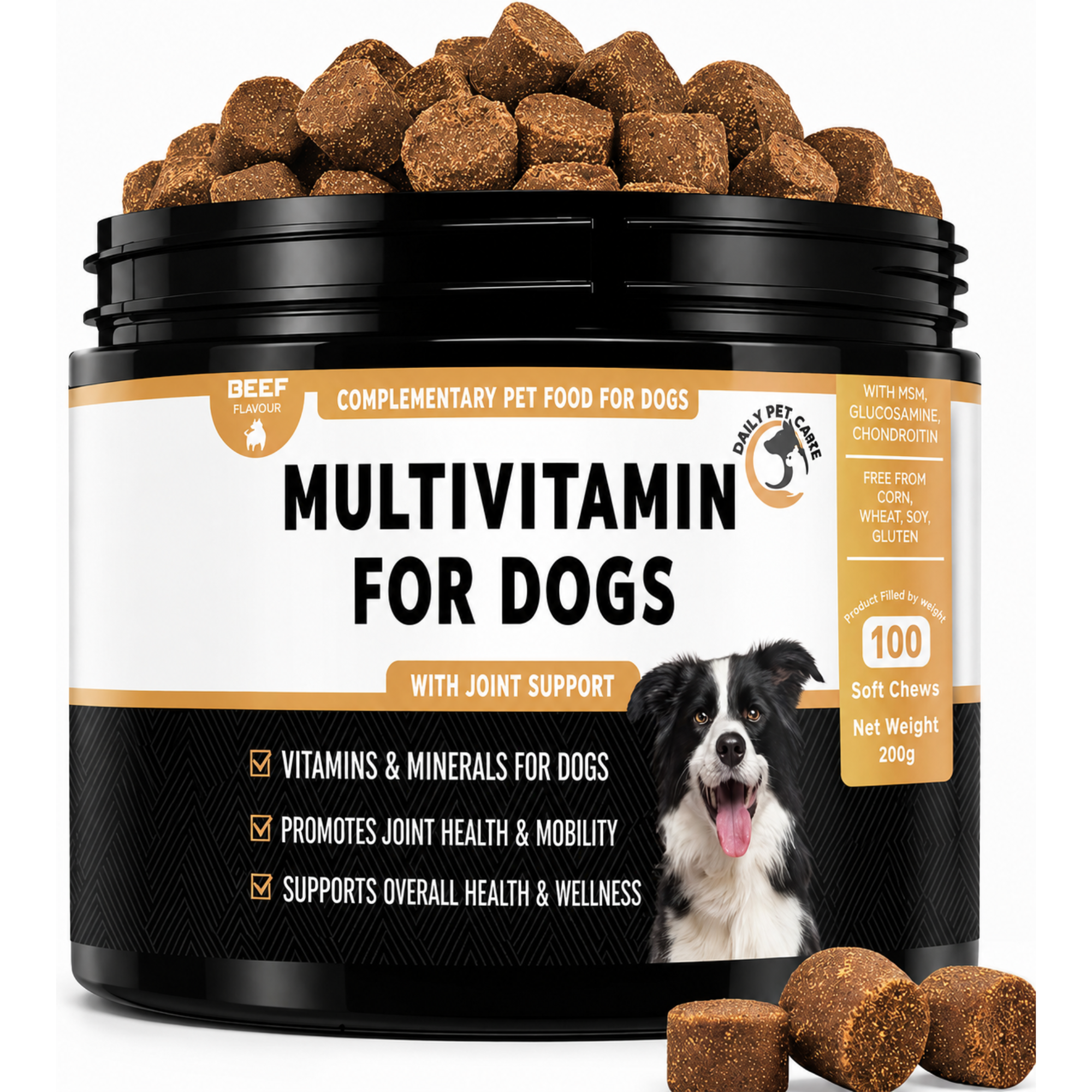 Dog Multivitamin UK – 15-in-1 Dog Multivitamin Chews for Dogs with Probiotics, Glucosamine & Omega Oils | Daily Dog Supplement | DailyPetCare