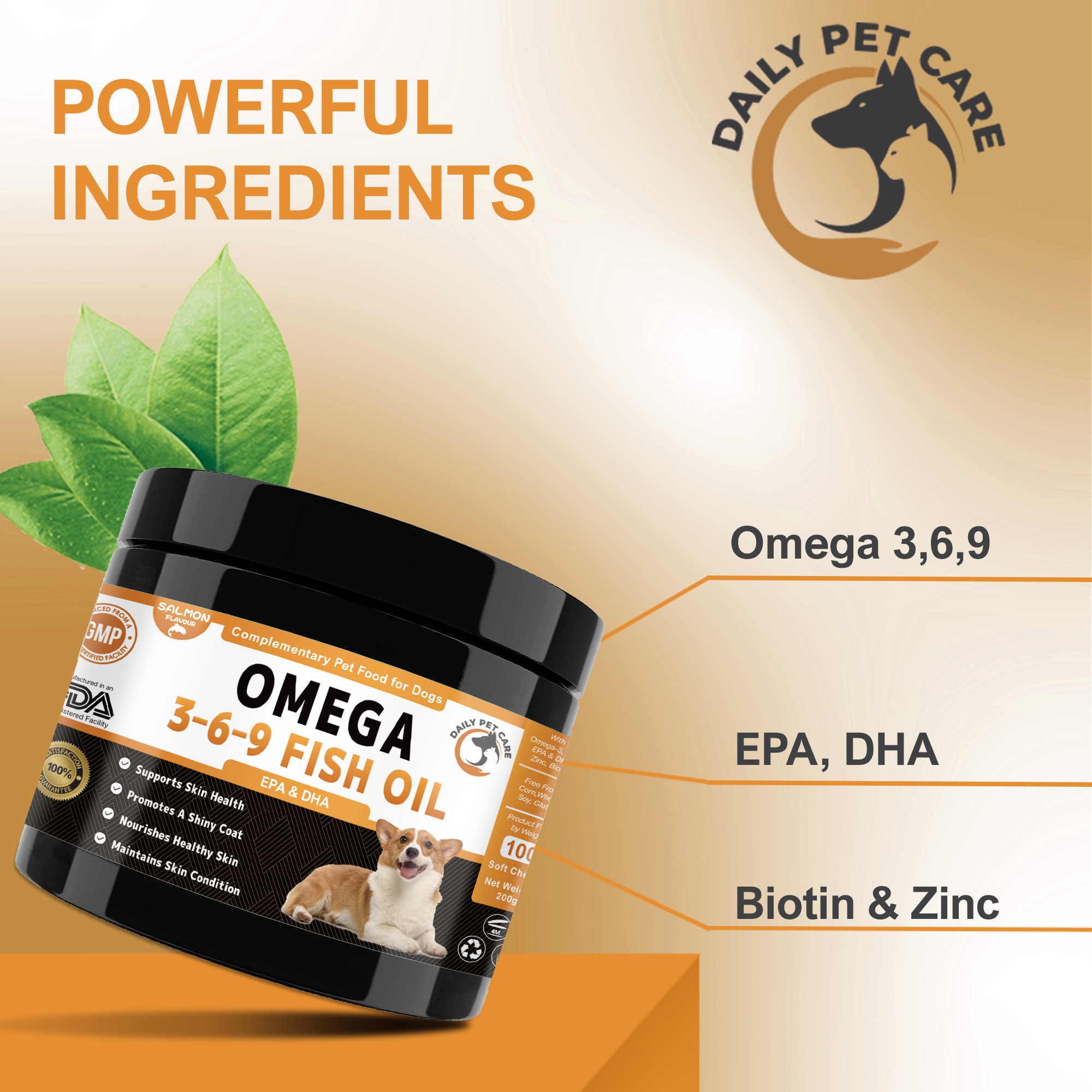 Omega 3 for Dogs UK – Salmon Oil Chews with EPA & DHA | Skin & Coat Supplement for Dogs | Fish Oil Dog Treats | Daily Pet Care