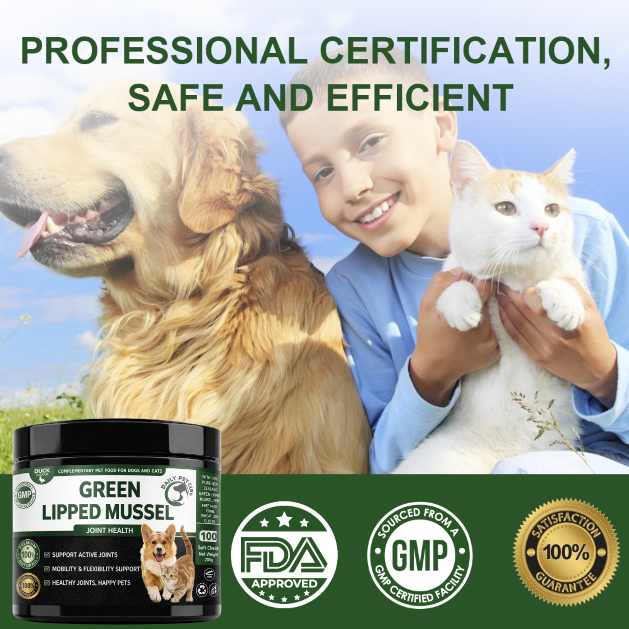 Green Lipped Mussel for Dogs & Cats – Joint Supplement with Glucosamine MSM & Chondroitin, Pet Mobility & Hip Support, Daily Soft Chews UK