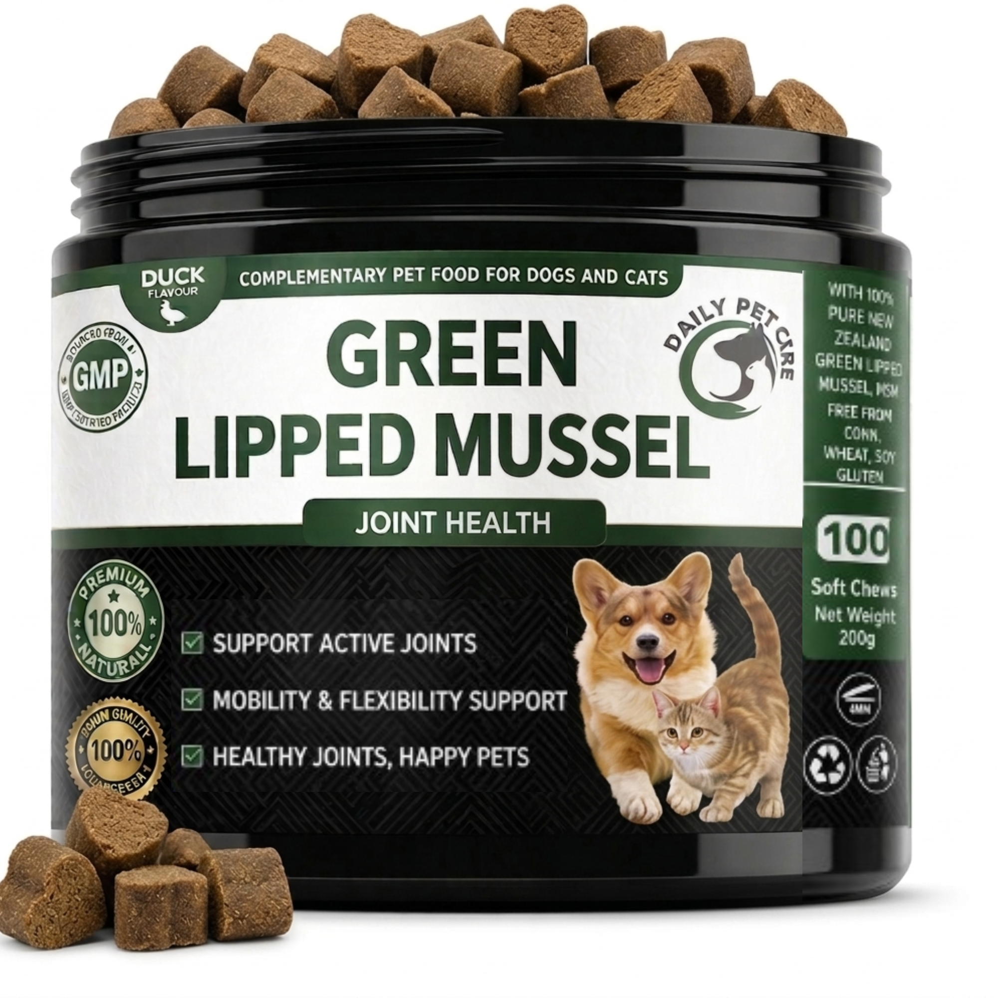 Green Lipped Mussel for Dogs & Cats – Joint Supplement with Glucosamine MSM & Chondroitin, Pet Mobility & Hip Support, Daily Soft Chews UK