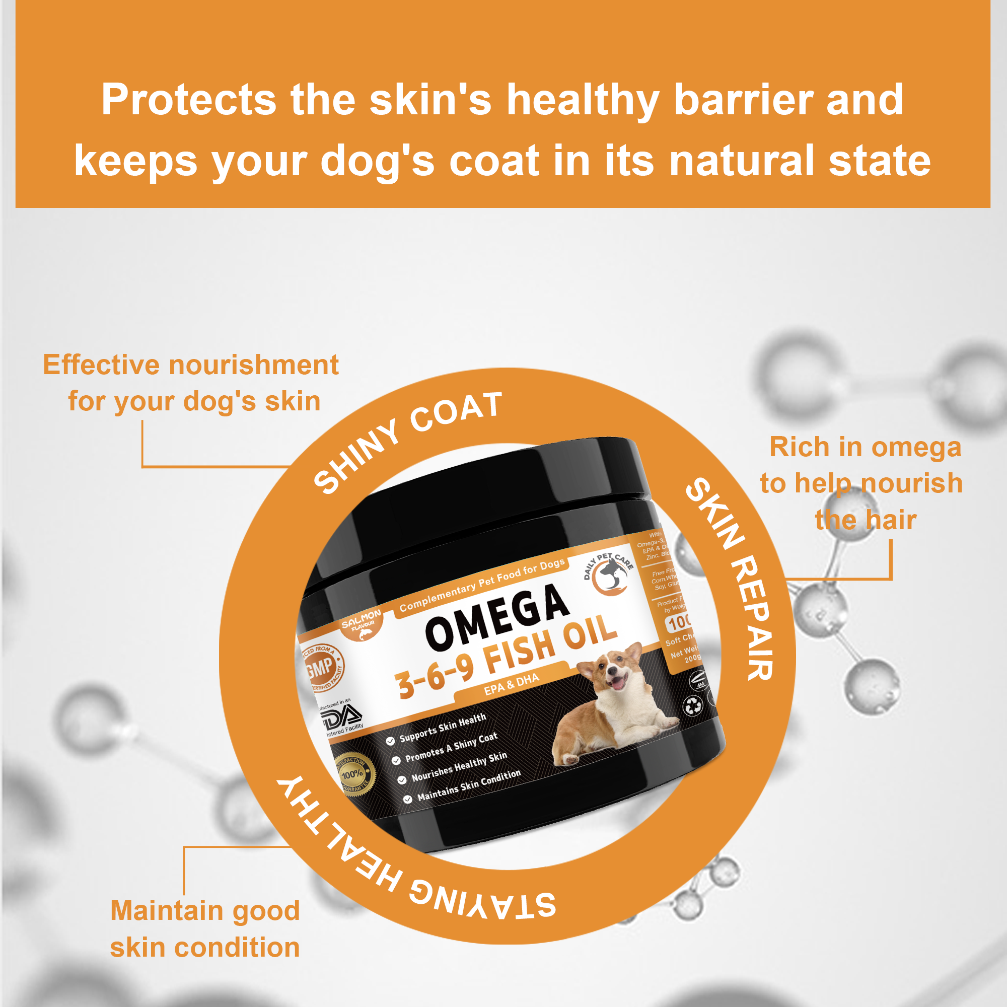 Omega 3 for Dogs UK – Salmon Oil Chews with EPA & DHA | Skin & Coat Supplement for Dogs | Fish Oil Dog Treats | Daily Pet Care
