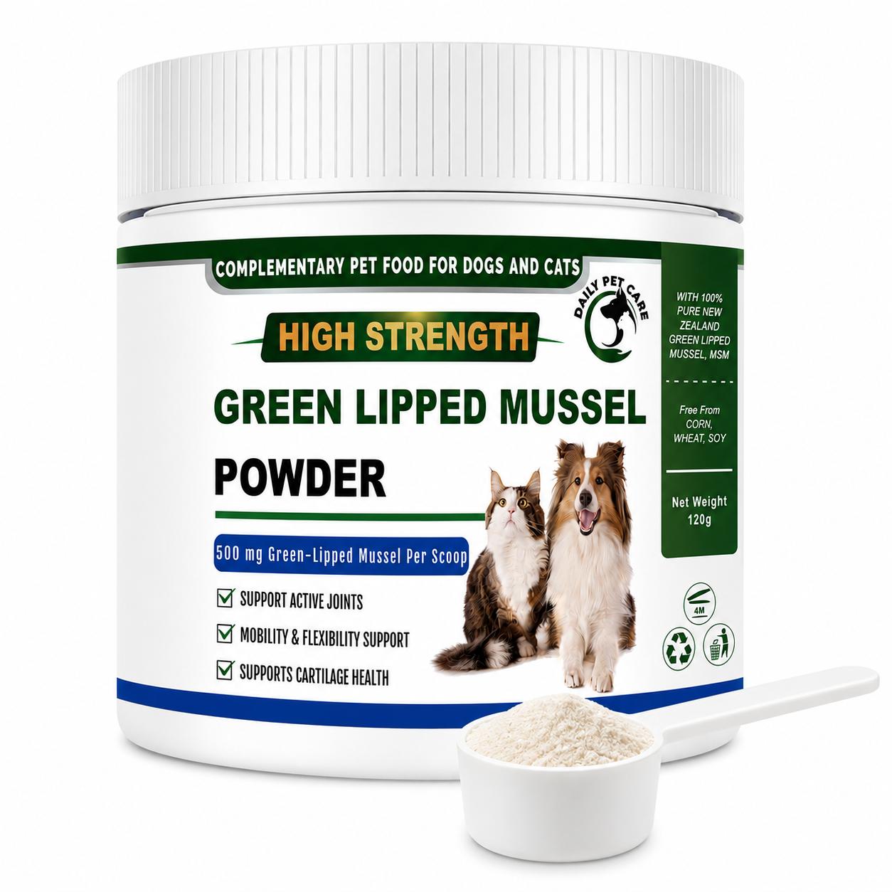 Green Lipped Mussel Powder for Dogs & Cats | Joint Supplement with Glucosamine, MSM & Chondroitin