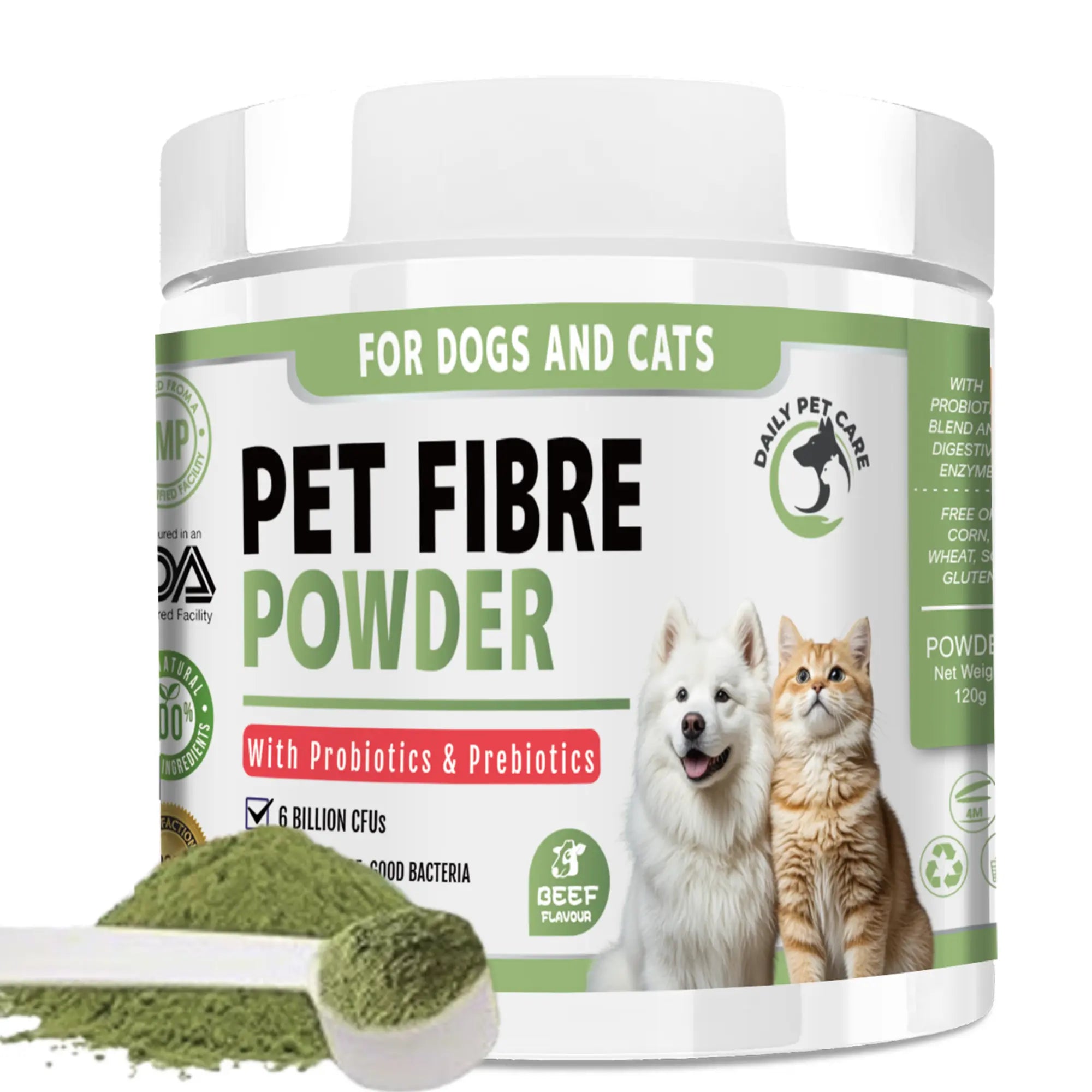 Pet probiotic powder with pumpkin psyllium husk and natural fibre blend