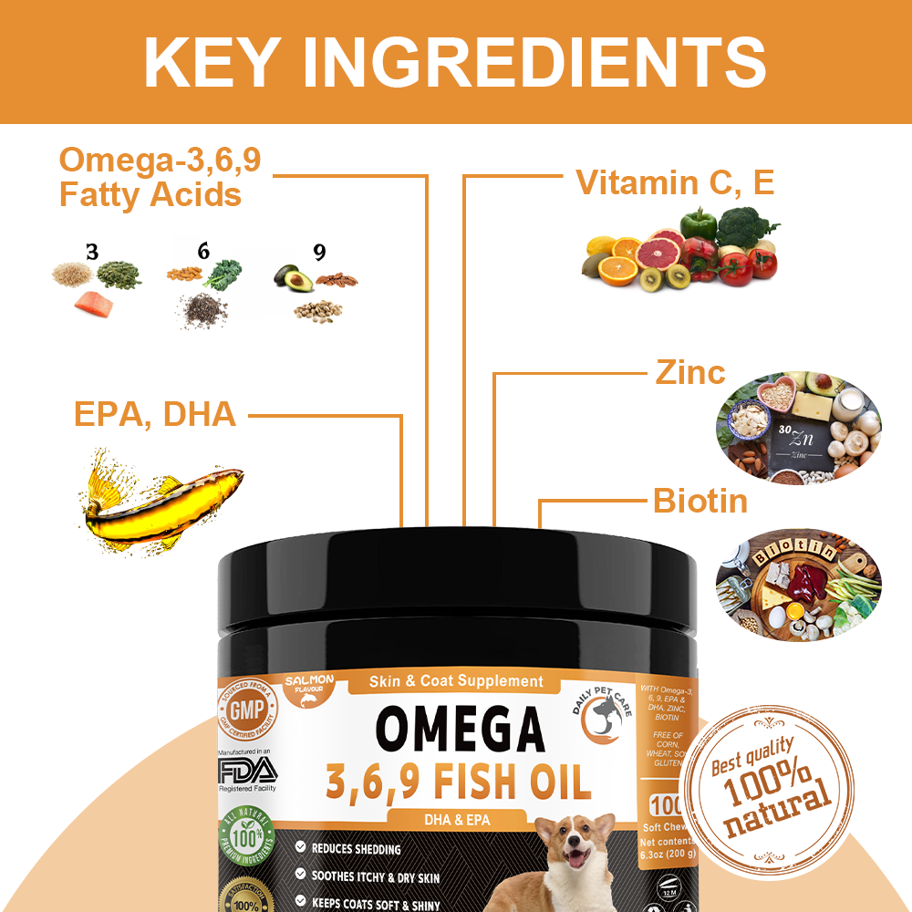 Omega 3, 6 & 9 Fish Oil Soft Chews for Dogs – Daily Wellness Blend